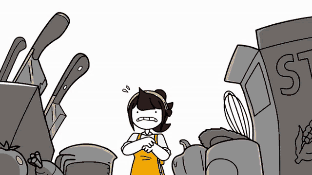 a cartoon of a woman standing in front of a box that says ' st '
