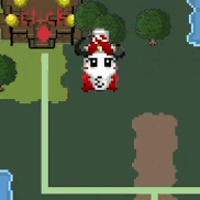 a cartoon character wearing a santa hat is standing in a grassy area .