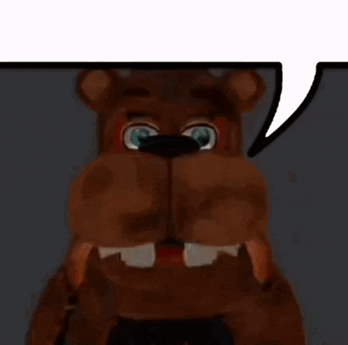 a close up of a teddy bear with a speech bubble .
