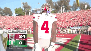 a football player wearing number 4 stands on the field
