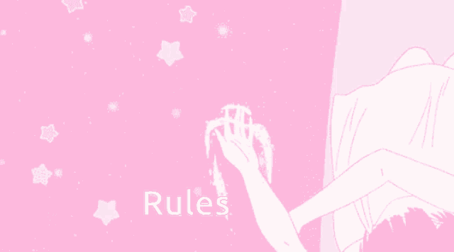 a pink background with stars and the word rules