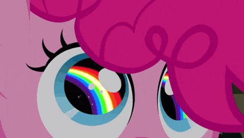 a close up of pinkie pie 's eyes with a rainbow in them