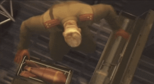 a man in a military uniform is looking down at a box with a body in it