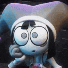 a cartoon character is wearing a jester hat and holding a glass