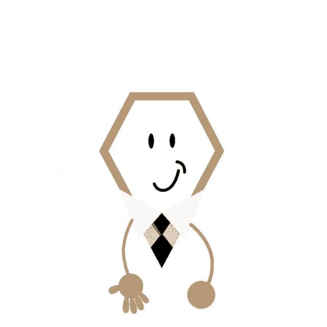 a cartoon drawing of a hexagon with a smiley face and arms and legs