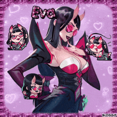 a drawing of a woman with horns and the word eva on top