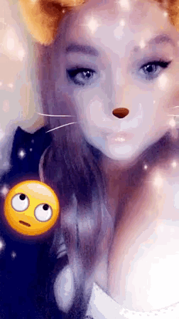 a woman with a cat ear and a smiley face on her face