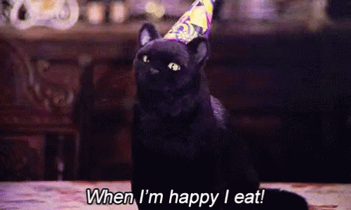 Black Cat Cat GIF - Black Cat Cat When Im Happy I Eat GIFs