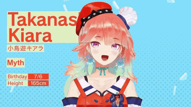a picture of a girl with the name takanashi kiara on it