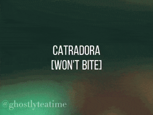 a blurry picture of a person with the words catradora [ won 't bite ] on it