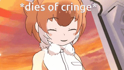 a picture of a girl with the words " dies of cringe " below her