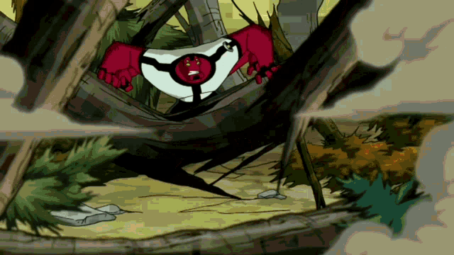 a cartoon character with red and white arms and a black tie