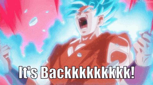 a cartoon character is screaming with the words it 's back
