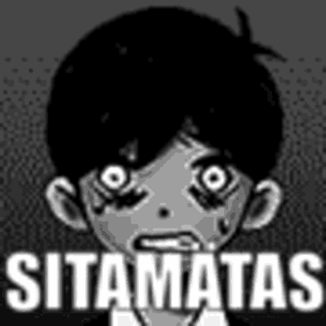a black and white cartoon of a boy with big eyes and the words `` sita matas '' .