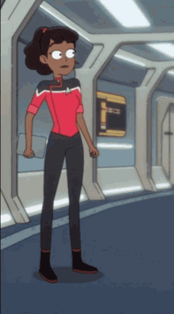 a cartoon character is standing in a hallway with a sign on the wall that says ' emergency exit '