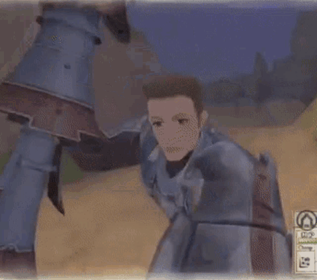 a man in armor is standing on a dirt road holding a large sword