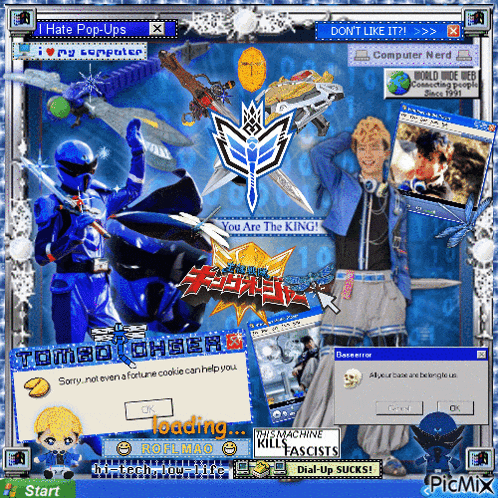 a computer screen shows a collage of images including one that says ' you are the king '