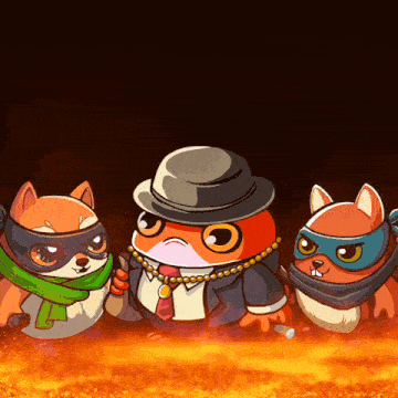 a cartoon of three hamsters wearing masks and a hat