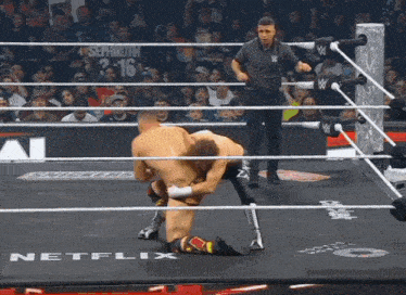 two wrestlers in a wrestling ring with a netflix logo on the floor