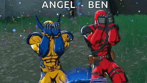 a wolverine and a deadpool are playing a video game .
