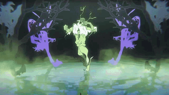 a cartoon drawing of a man with antlers standing in a dark forest
