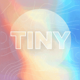 the word tiny is on a colorful background with a circle in the middle