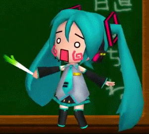 a cartoon character with blue hair is standing in front of a blackboard with chinese writing on it