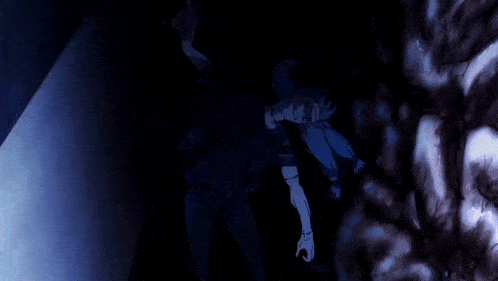 a dark room with a blue light shining through a broken glass window