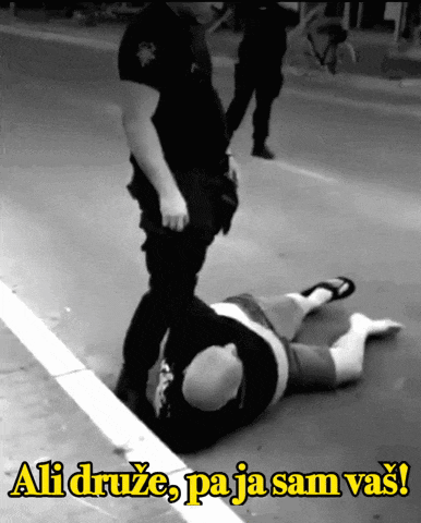 a black and white photo of a man laying on the ground with the words ali druge pa ja sam vas
