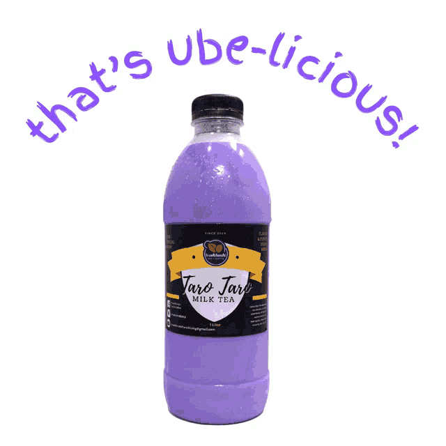 a bottle of that 's ube-licious taro jar milk tea