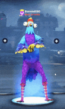 a blue and purple bird with the name bonnie8180 on it