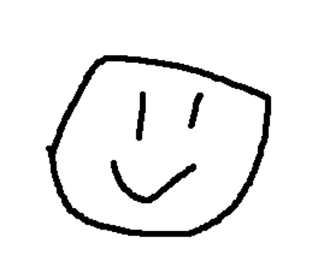 a black and white drawing of a smiling face on a white background