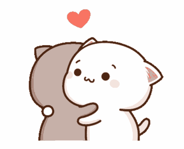 a couple of cartoon cats hugging with a heart above them