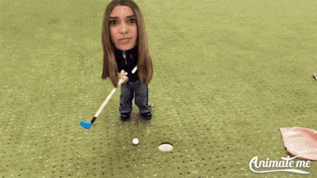 animate me shows a woman playing golf with a golf ball