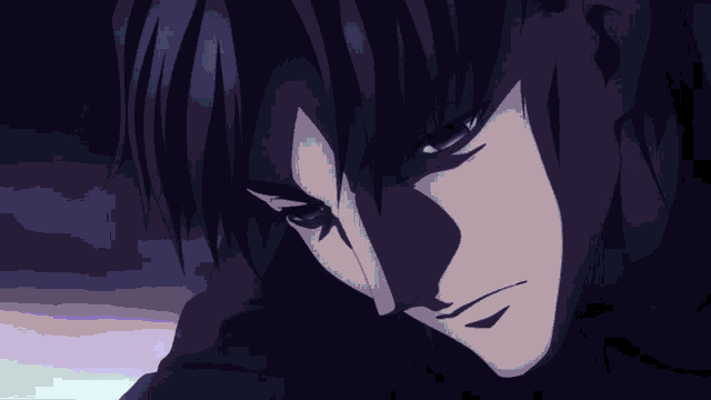 a close up of a person 's face with a purple hair color