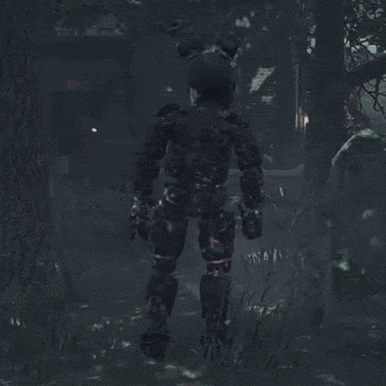 a black bunny rabbit is standing in the woods in a video game .