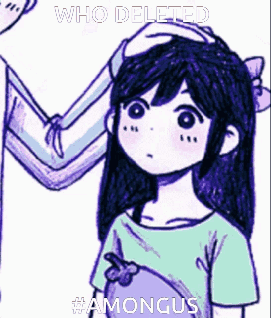 a drawing of a girl with the words who deleted #amongus on it
