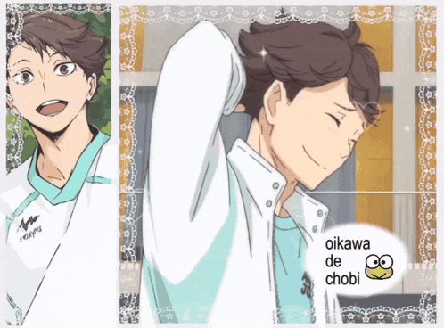 a picture of a boy with the name oikawa on it