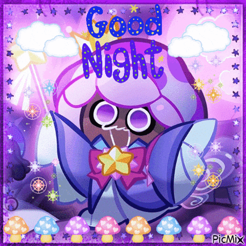 a picture of a cookie with the words good night written on it