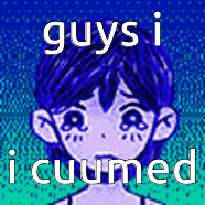 a picture of a boy with purple hair and a blue background with the words `` guys i icuumed '' .