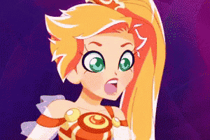 a cartoon girl with long blonde hair and green eyes