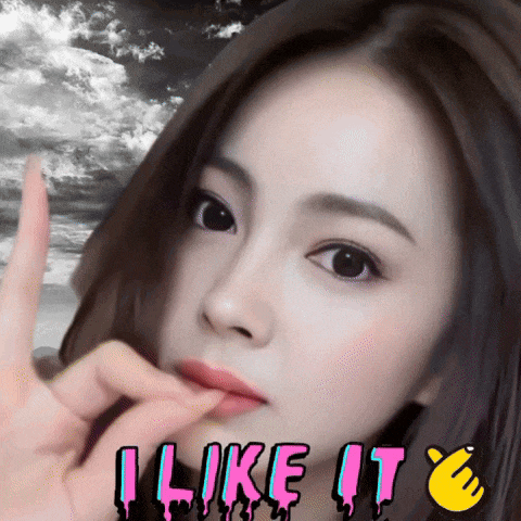 a girl is making a peace sign and the words i like it are next to her