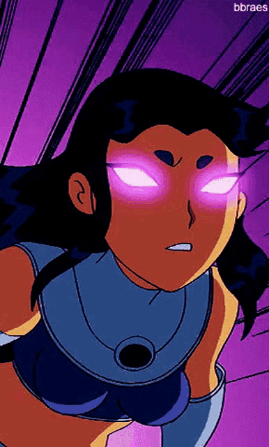 a cartoon character with purple eyes and a necklace