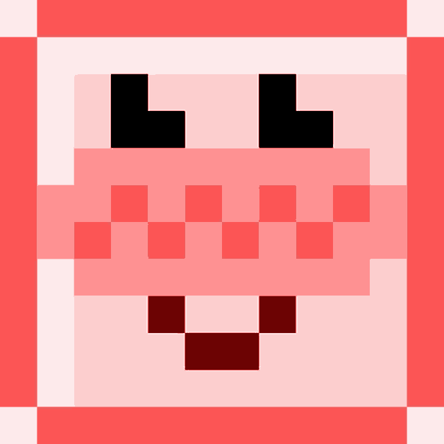 a pixel art drawing of a smiley face with a red border