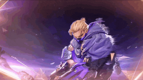 a man in a purple cape is holding a gun
