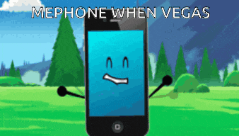 a cartoon of a cell phone with the words mephone when vegas