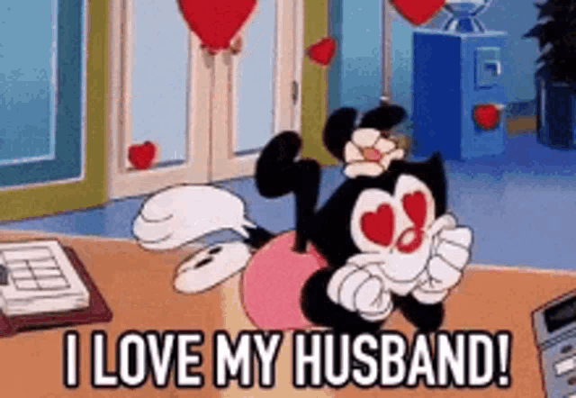 a cartoon character says i love my husband in a room