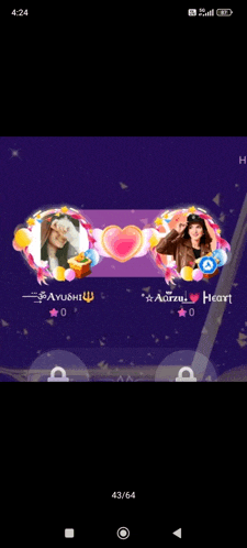 a screenshot of a video game on a cell phone shows two girls named ayushi and aarzu .