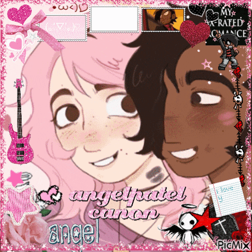 a picture of a boy and a girl with the words angel hate cancer