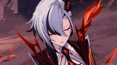 a close up of a anime character with a sword in her hand
